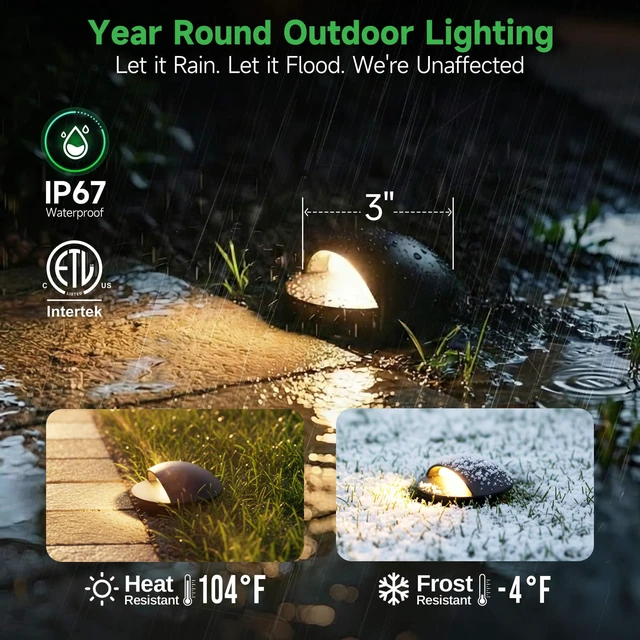 Alt view image 3 of 7 - Varmtalys Low Voltage Well Lights - 5 Colors Temp IP67 In-Ground Light, 2700K/3000K/3500K/4000K/5000K Outdoor 12V LED Turret Top Landscape Lighting, ORB Aluminum for Pathway Deck Patio 3W 170LM