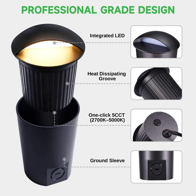 Alt view image 6 of 7 - Varmtalys Low Voltage Well Lights - 5 Colors Temp IP67 In-Ground Light, 2700K/3000K/3500K/4000K/5000K Outdoor 12V LED Turret Top Landscape Lighting, ORB Aluminum for Pathway Deck Patio 3W 170LM