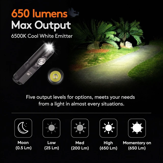 Alt view image 2 of 7 - RovyVon A3 Gen 4 Mini Keychain Flashlight Super Bright 650 Lumens | USB C Rechargeable EDC Flashlight, 5 Brightness Levels, Compact and Portable Small Light for Daily Carry, Camping, Emergency