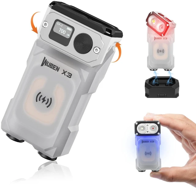 Main image of WUBEN X3 Mini Rechargeable Flashlight with Charging Base 180 Degree EDC Keychain Flashlight Twist Ip65 Waterproof Magnet Pocket Flashlights 10 Mode Type-C Lanyard for Camping, Outdoor,Inspection, Gift