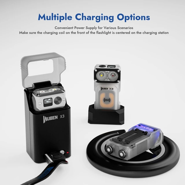 Alt view image 5 of 7 - WUBEN X3 Mini Rechargeable Flashlight with Charging Base 180 Degree EDC Keychain Flashlight Twist Ip65 Waterproof Magnet Pocket Flashlights 10 Mode Type-C Lanyard for Camping, Outdoor,Inspection, Gift