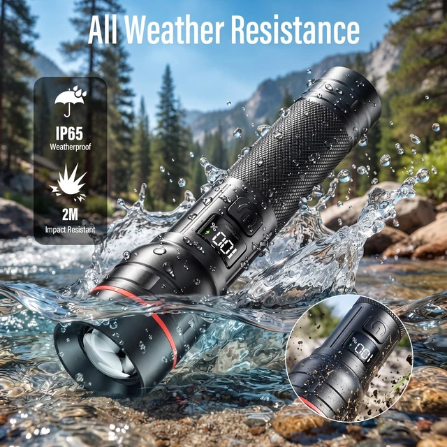 Alt view image 5 of 7 - RECHOO Rechargeable Flashlights 2 Pack, Super Bight Flashlight High Lumens | 3 Modes Zoomable Flahslight with LCD Digital Display, Small Powerful Handheld Torch Light for Home Camping Emergencies
