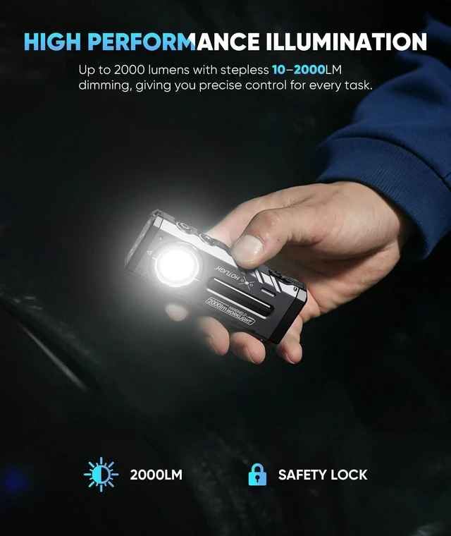 Alt view image 2 of 6 - HOTLIGH ZF8324 Flat EDC Flashlight, 2000LM Rechargeable Flashlight | Magnetic Pocket Flashlight with Clip, White & Warm Light, 365nm & 395nm UV Light, for Camping, Outdoor & Emergency