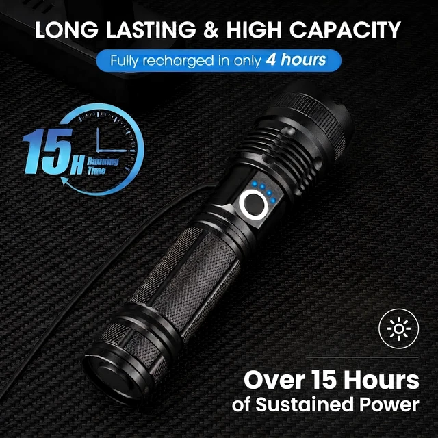 Alt view image 3 of 7 - Rechargeable Flashlights Bright Flash Light High Lumens | 100,000 lm Flashlight with Adjustable, Rechargeable Linternas, 5 Lighting Mode, High Powerful Flash Light for Home, Camping