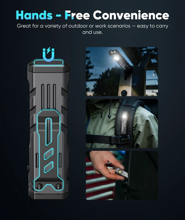 Alt view image 5 of 6 - HOTLIGH ZF8329 Rechargeable EDC Flashlight, 1000Lumens LED Flashlight Rechargeable with Turbo Mode, Small Flashlight with Magnetic Base & Clip, Pocket Flashlight for Home, Camping and Emergencies