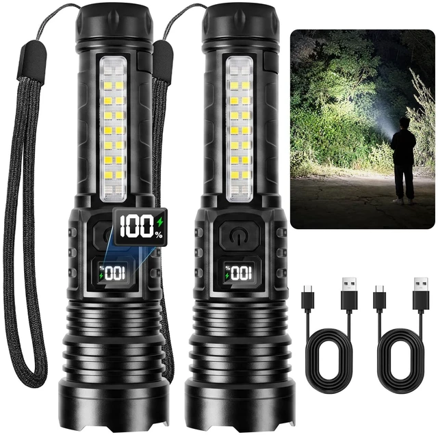 Main image of Rechargeable Flashlights High Lumens 2 Pack, Super Bright LED Flash Light | LCD Digital Display, Powerful 7 Modes, USB-C Charging, Adjustable Tactical Linternas, Handheld for Home Emergencies Camping