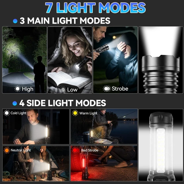 Alt view image 2 of 7 - Rechargeable Flashlights High Lumens 2 Pack, Super Bright LED Flash Light | LCD Digital Display, Powerful 7 Modes, USB-C Charging, Adjustable Tactical Linternas, Handheld for Home Emergencies Camping