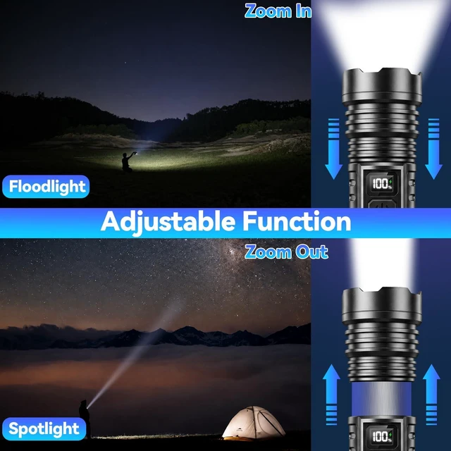 Alt view image 3 of 7 - Rechargeable Flashlights High Lumens 2 Pack, Super Bright LED Flash Light | LCD Digital Display, Powerful 7 Modes, USB-C Charging, Adjustable Tactical Linternas, Handheld for Home Emergencies Camping