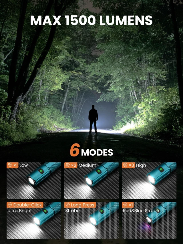 Alt view image 2 of 7 - Mini Pen Flashlight 1500 High Lumens, EDC Small Handheld LED Flashlight | Rechargeable with USB-C, 6 Modes, Magnetic Base, Pocket Clip, Waterproof Pocket Flash Light for Camping, Emergency