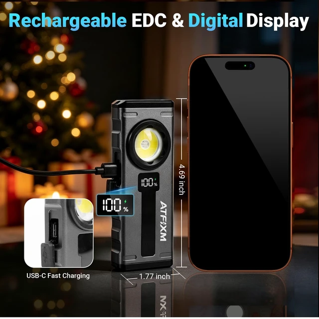 Alt view image 3 of 7 - ATFIXM 2Pack Magnetic EDC Pocket Flashlights Rechargeable | 2000 Lumens LED Flashlight with UV, RGB, Digital Display and Clip for Outdoor, Car Repair & Emergency Use