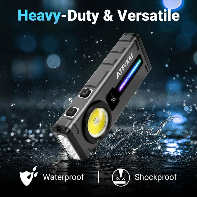 Alt view image 6 of 7 - ATFIXM 2Pack Magnetic EDC Pocket Flashlights Rechargeable | 2000 Lumens LED Flashlight with UV, RGB, Digital Display and Clip for Outdoor, Car Repair & Emergency Use