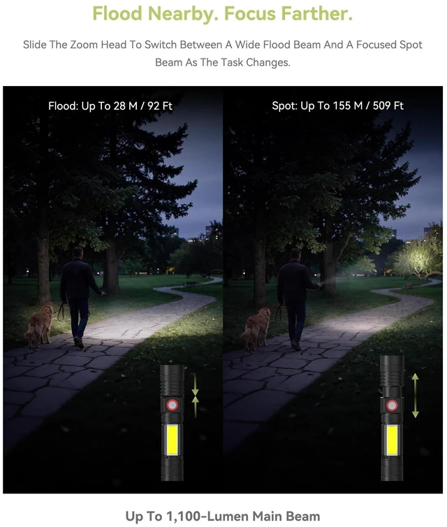 Alt view image 4 of 7 - Hoxida Flashlight USB Rechargeable,LED Magnetic with COB Sidelight 2PCS | 1100 Lumens,COB Sidelight,Zoomable Beam Provide Hands-free,USB C Charging IPX5 Waterproof for Home,Camping,repairs,Emergency
