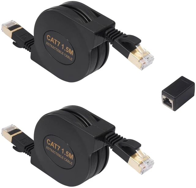 Main image of CAT7 Retractable Ethernet Cable, Retractable Flat 5FT RJ45 High-Speed LAN Internet Patch Cable, Easy to Carry for Laptop & Travel 2-Pack