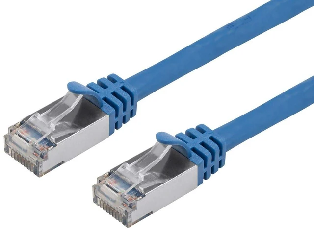 Main image of Monoprice Cat7 15ft Blue Patch Cable Double Shielded (S/FTP) 26AWG 10G Pure Bare Copper Snagless RJ45 Entegrade Series Ethernet Cable