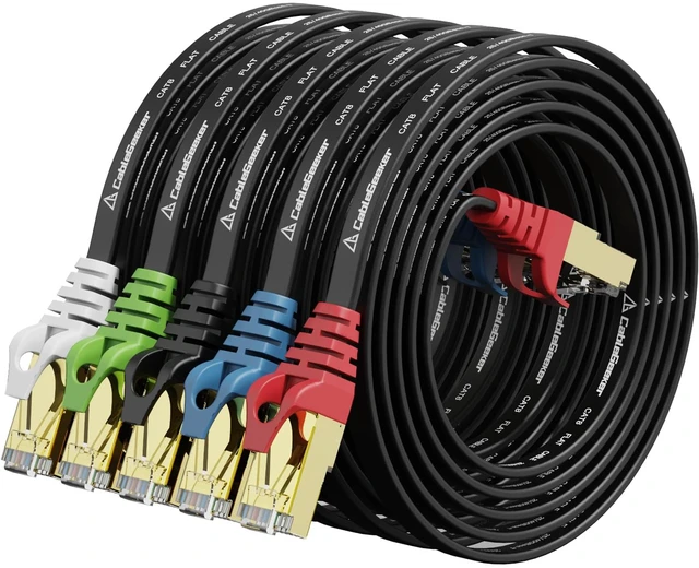 Main image of CableGeeker Cat8 Shielded Flat Ethernet Cables, 3 ft, 5-Pack, Black | 40Gbps/2000MHz, 30AWG OFC Copper, Shielded RJ45 with Gold-Plated Contacts, For Gaming, Servers, and Data Centers