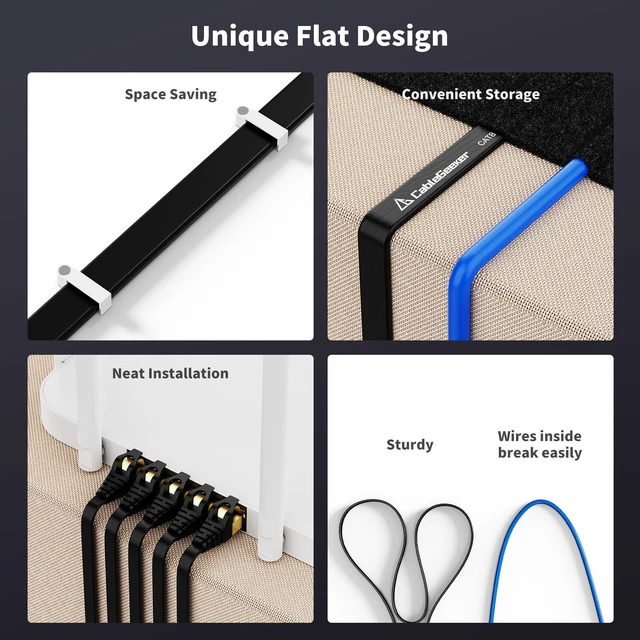 Alt view image 3 of 7 - CableGeeker Cat8 Shielded Flat Ethernet Cables, 3 ft, 5-Pack, Black | 40Gbps/2000MHz, 30AWG OFC Copper, Shielded RJ45 with Gold-Plated Contacts, For Gaming, Servers, and Data Centers