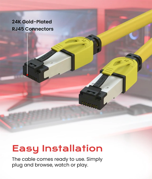 Alt view image 7 of 7 - LINKUP Cat 8 Ethernet Cable | Long Internet Cord | High Speed LAN Connection | RJ45 connectors | Use with Cat 5/ Cat 6/ Cat 7 | Optimal for Gaming