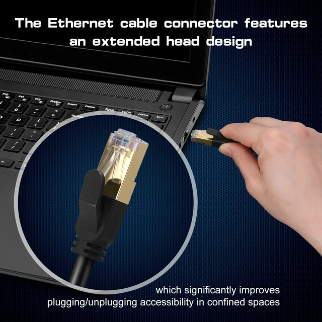 Alt view image 2 of 6 - Cat 8 Ethernet Cable, 100ft 30M Heavy Duty High Speed Network LAN Patch Cord with Gold Plated RJ45 Connectors, 26AWG, 2000Mhz Indoor & Outdoor Internet Network Cable for Modem Router Gaming PC