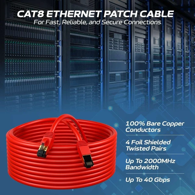 Alt view image 2 of 6 - Cables Direct Online Cat8 Red 25FT SFTP Ethernet Patch Cable 40Gbps 2000Mhz Connection 26AWG Shielded Copper RJ45 Backwards Compatible with Cat5, for Cat6, Cat7 for Modems, Routers, Networks