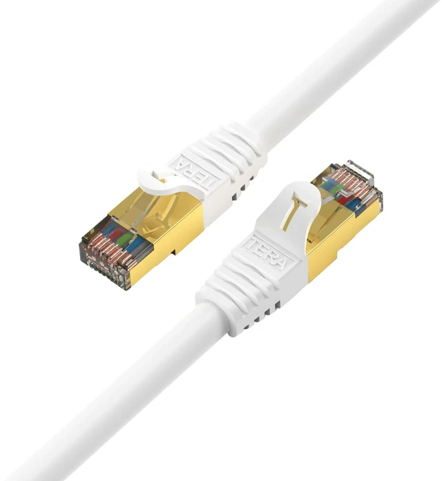 Main image of Tera Grand - Premium CAT7 Double Shielded 10 Gigabit 600MHz Ethernet Patch Cable for Modem Router LAN Network, Gold Plated Shielded RJ45 Connectors, 50 ft White