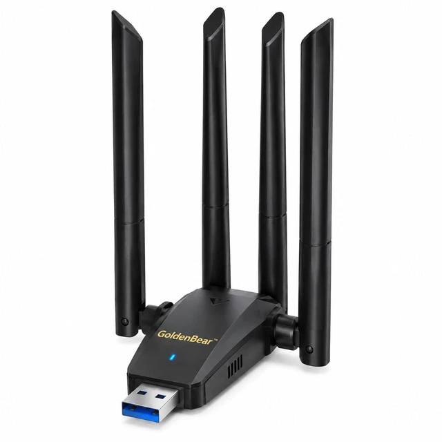 Main image of GoldenBear USB WiFi Adapter for PC 1300Mbps Dual Band | 4 × 5dBi Antennas, 5GHz & 2.4GHz, Long-Range Signal, USB 3.0 Interface, Desktop & Laptop