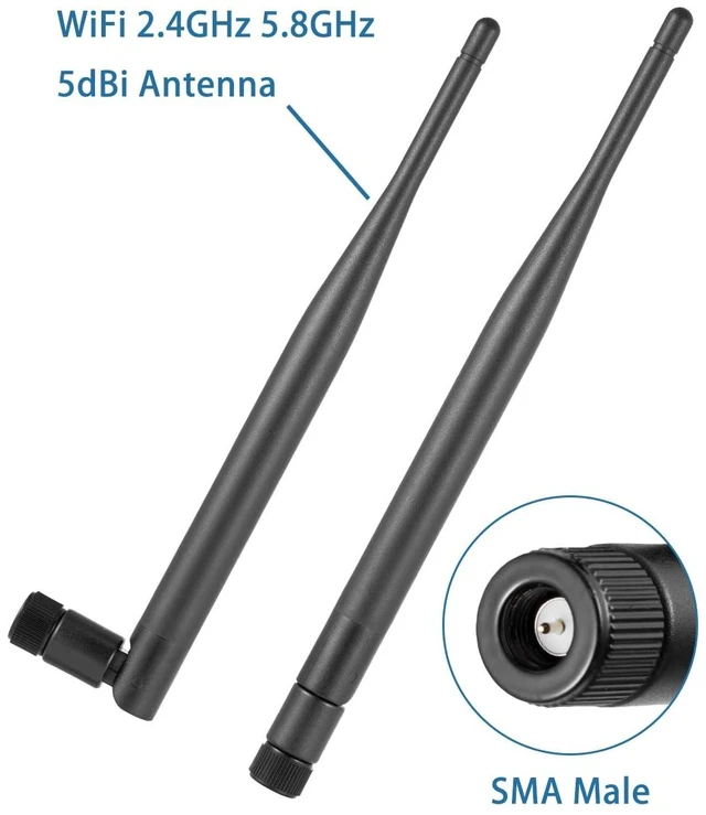 Alt view image 5 of 7 - POBADY 4PCS Dual Band WiFi Antenna 2.4GHz 5GHz 5.8GHz Antenna SMA Male Antenna 5dBi 19cm/7in for WiFi Router Wireless Camera DVR Reverse Monitor