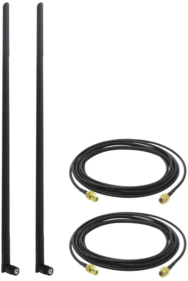 Main image of Kaunosta External WiFi Bluetooth Antenna 2 Sets - 22DBI Long Range MIMO RP-SMA Male Aerial Antenna and 10FT RP-SMA RG174 Extension Cable for Wireless Router Network Devices PC Camera USB Adapter