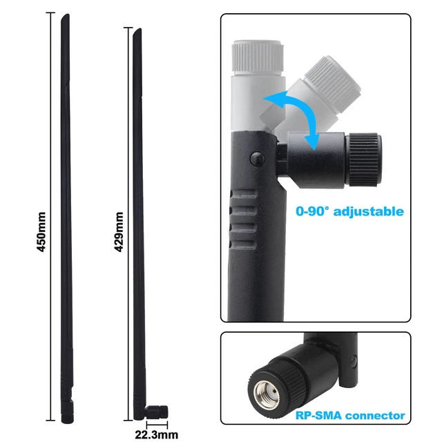 Alt view image 3 of 7 - Kaunosta External WiFi Bluetooth Antenna 2 Sets - 22DBI Long Range MIMO RP-SMA Male Aerial Antenna and 10FT RP-SMA RG174 Extension Cable for Wireless Router Network Devices PC Camera USB Adapter