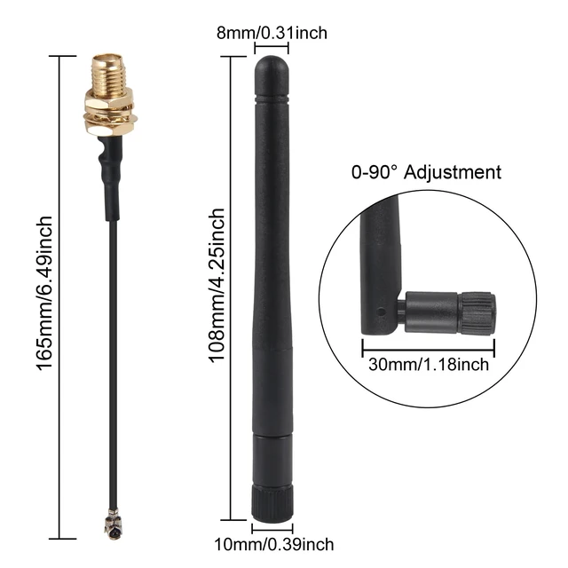 Alt view image 6 of 6 - 10Set 3dBi WiFi Antenna 2.4GHz Antenna for USB Adapter with U.FL to Female SMA Cable for Arduino Wemos D1 M1 ESP8266 ESP32 ESP-07