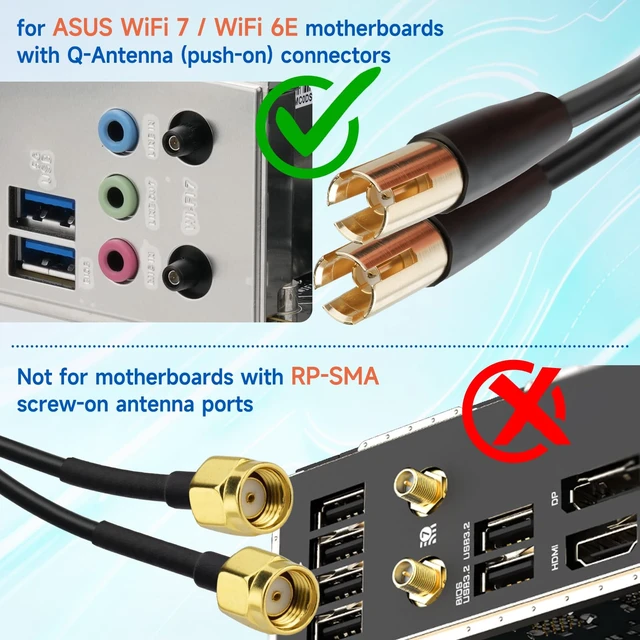 Alt view image 2 of 7 - Eightwood WiFi 7 Gaming PC Motherboard Antenna, Tri-Band, Push-On Connector | Magnetic Base Antenna for ASUS ROG Strix, TUF Gaming, ROG Crosshair, ProArt, Prime Series WiFi 7 Motherboards
