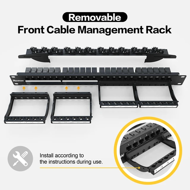 Alt view image 4 of 7 - Patch Panel 24 Port with cat6 UTP Keystone JackEC Listed Front Cable Rack Smart Cable Management for 19 inch Rack Mount (CAT6 Keystone Jack Unshielded)