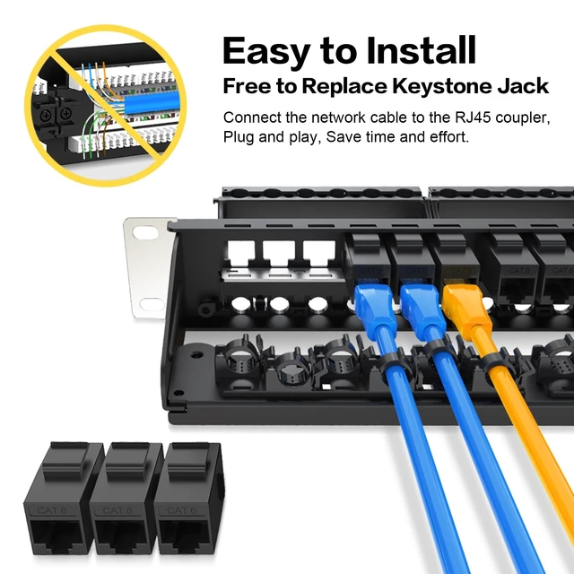 Alt view image 6 of 7 - Patch Panel 24 Port with cat6 UTP Keystone JackEC Listed Front Cable Rack Smart Cable Management for 19 inch Rack Mount (CAT6 Keystone Jack Unshielded)