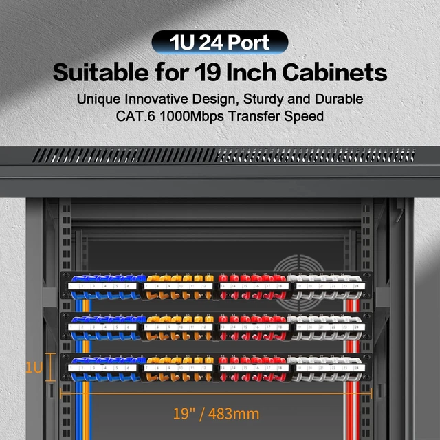 Alt view image 7 of 7 - Patch Panel 24 Port with cat6 UTP Keystone JackEC Listed Front Cable Rack Smart Cable Management for 19 inch Rack Mount (CAT6 Keystone Jack Unshielded)