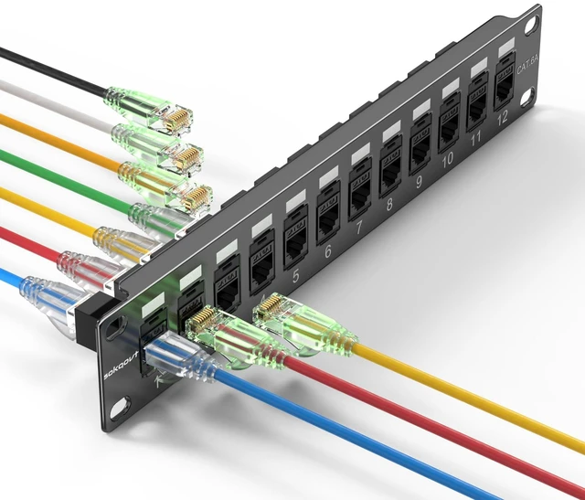 Main image of Sokqovt Mini Patch Panel 12 Port Cat6a with Coupler Keystone, Cat6 Network Panel 10G No Punch Down, Time-Saver Ethernet 1U Rj45 Panel, Rackmount 10 Inch Patch Panel