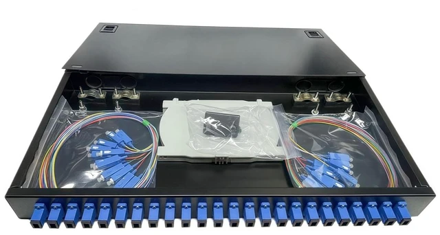 Main image of TXWTXPJ 24 Port SC UPC Singlemode Fiber Patch Panel 24 Core 1U 19 Inch Rack Mount Enclosure with Pigtails and Couplers for LAN