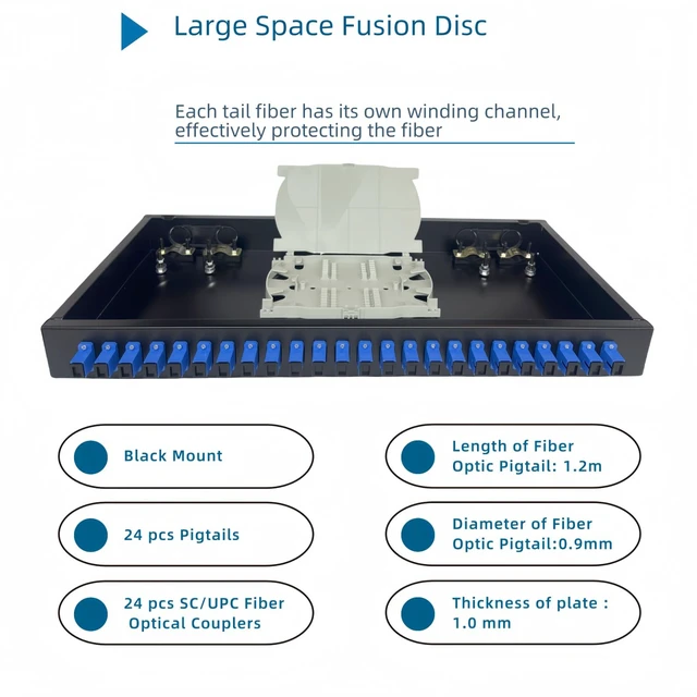 Alt view image 3 of 5 - TXWTXPJ 24 Port SC UPC Singlemode Fiber Patch Panel 24 Core 1U 19 Inch Rack Mount Enclosure with Pigtails and Couplers for LAN