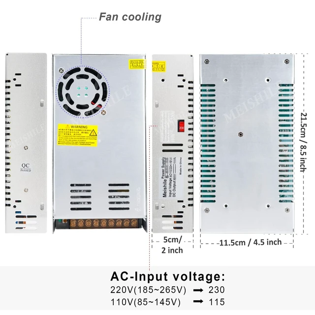 Alt view image 7 of 7 - 12V 50A 600W DC Switching Power supply Adapter PSU AC-DC 12Volt Industrial Transformer Converter 0-40/25amps LED drive Light Lamp Meter Electric Printer Semiconductor Motor Pump Fan Cool SMPS 110V/220