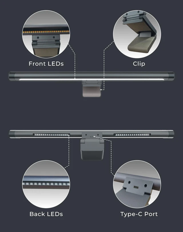Alt view image 5 of 7 - iQuincy Monitor Light Bar with Remote Eye Care Dual Light with RGB Modes | Stepless Dimming & 5 Color Temperature Ra 95 No Glare LED Gaming Computer Lamp for Curved & Flat Monitors USB Powered
