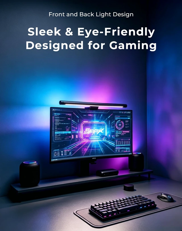 Alt view image 6 of 7 - iQuincy Monitor Light Bar with Remote Eye Care Dual Light with RGB Modes | Stepless Dimming & 5 Color Temperature Ra 95 No Glare LED Gaming Computer Lamp for Curved & Flat Monitors USB Powered