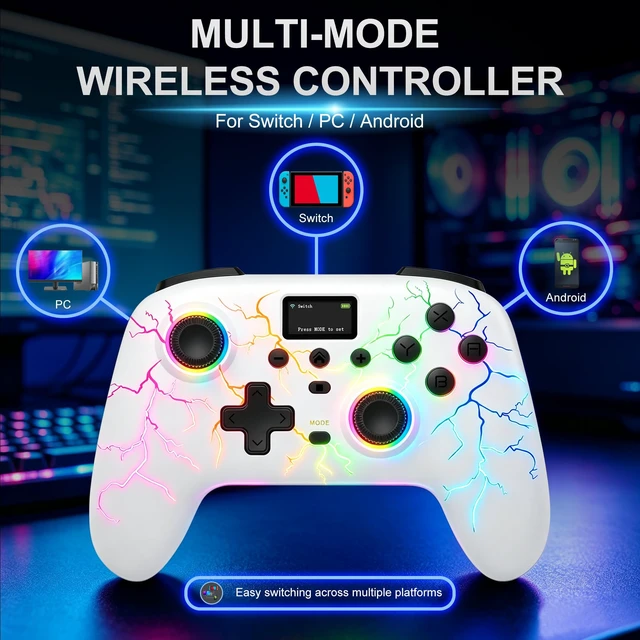 Alt view image 2 of 7 - Morostron Wireless Controller for PC and Steam Games, Switch/Switch 2/iOS/Android Compatible, Interactive Screen, Hall Sticks, RGB, 800mAh, Off-white