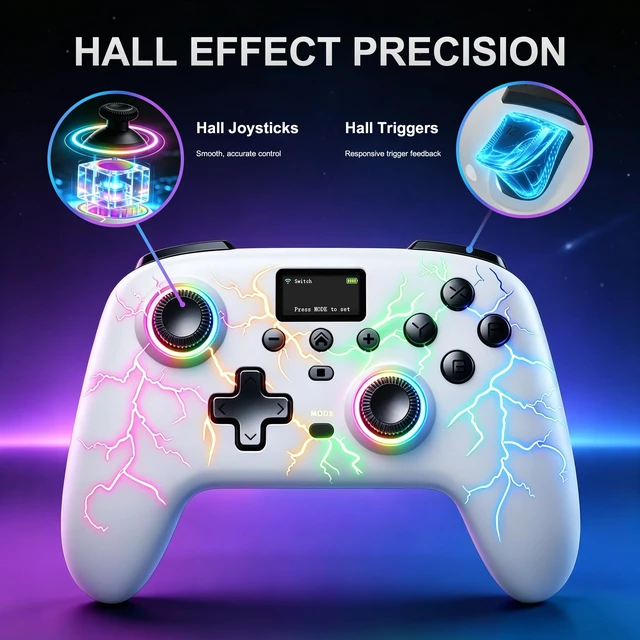 Alt view image 3 of 7 - Morostron Wireless Controller for PC and Steam Games, Switch/Switch 2/iOS/Android Compatible, Interactive Screen, Hall Sticks, RGB, 800mAh, Off-white