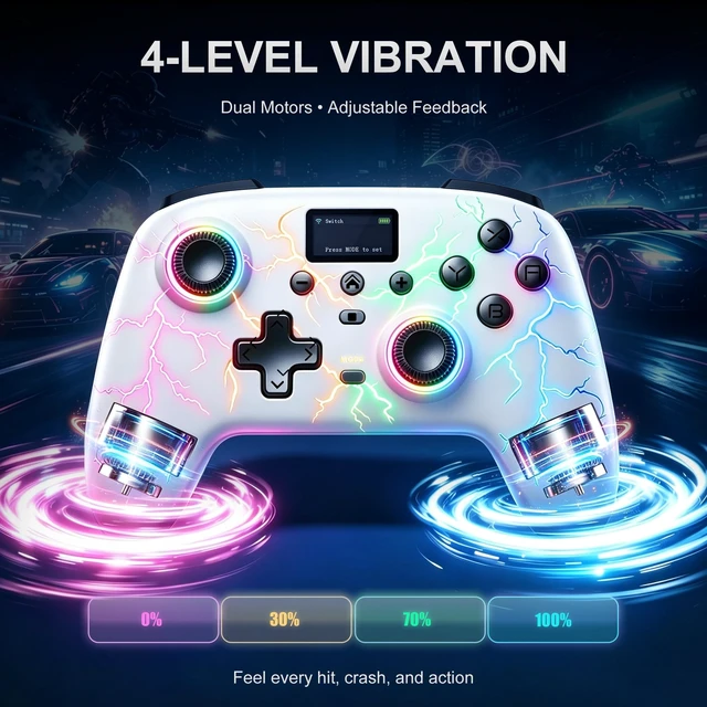 Alt view image 5 of 7 - Morostron Wireless Controller for PC and Steam Games, Switch/Switch 2/iOS/Android Compatible, Interactive Screen, Hall Sticks, RGB, 800mAh, Off-white