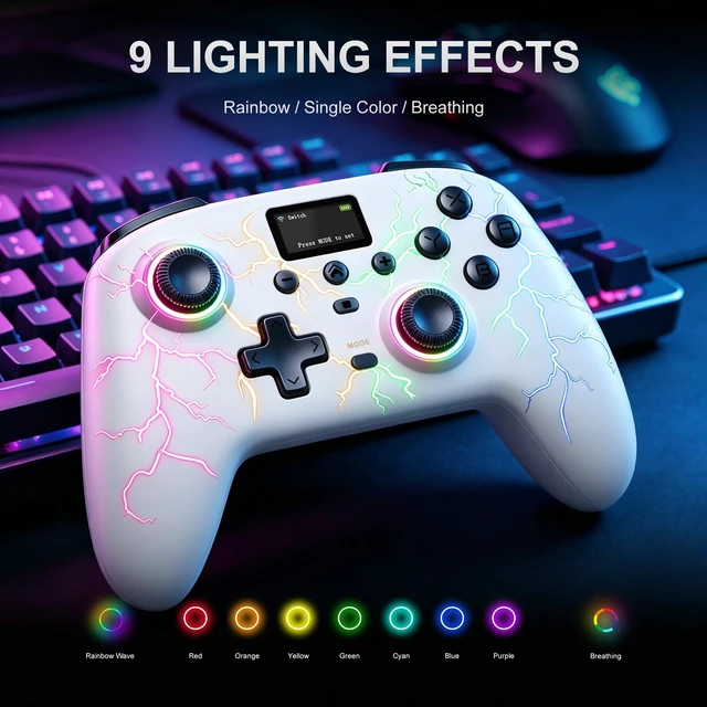 Alt view image 4 of 7 - Morostron Wireless Controller for PC and Steam Games, Switch/Switch 2/iOS/Android Compatible, Interactive Screen, Hall Sticks, RGB, 800mAh, Off-white
