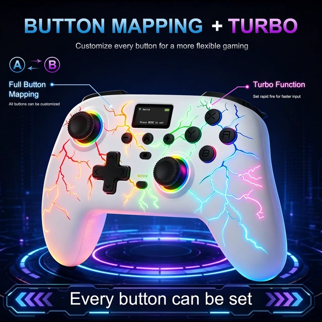 Alt view image 7 of 7 - Morostron Wireless Controller for PC and Steam Games, Switch/Switch 2/iOS/Android Compatible, Interactive Screen, Hall Sticks, RGB, 800mAh, Off-white
