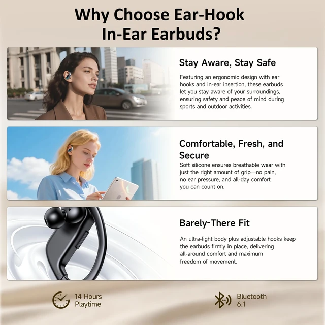 Alt view image 6 of 7 - Earbuds 120 Hrs Bluetooth Headphones Sport with Fast Charging Case | Dual LED Display Deep Bass ENC Earhooks Hi-Res Audio Clear Calls and Mic Easy Button Controls IPX7 Waterproof for Gym/Workout