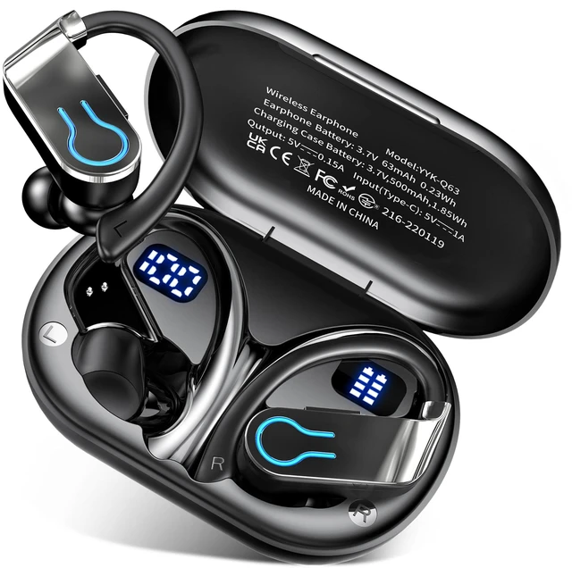 Main image of Earbuds 120 Hrs Bluetooth Headphones Sport with Fast Charging Case | Dual LED Display Deep Bass ENC Earhooks Hi-Res Audio Clear Calls and Mic Easy Button Controls IPX7 Waterproof for Gym/Workout