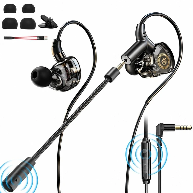 Main image of HOTOIQ Wired Gaming Earbuds with Mic, Deep Bass Noise Isolating in-Ear Headphones, 16Ohm Low Impedance 3.5mm Jack Earphones with Volume Control, for PS5 PS4 Xbox PC Phone Online Class Streaming