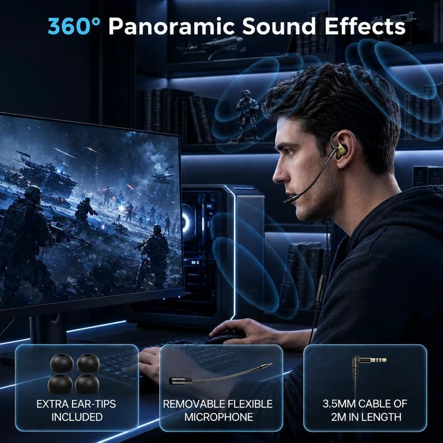 Alt view image 5 of 7 - HOTOIQ Wired Gaming Earbuds with Mic, Deep Bass Noise Isolating in-Ear Headphones, 16Ohm Low Impedance 3.5mm Jack Earphones with Volume Control, for PS5 PS4 Xbox PC Phone Online Class Streaming