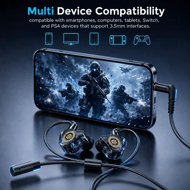 Alt view image 6 of 7 - HOTOIQ Wired Gaming Earbuds with Mic, Deep Bass Noise Isolating in-Ear Headphones, 16Ohm Low Impedance 3.5mm Jack Earphones with Volume Control, for PS5 PS4 Xbox PC Phone Online Class Streaming
