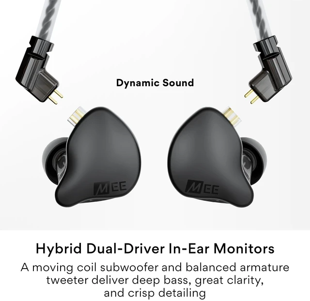 Alt view image 2 of 7 - MEE audio CORE 2 Dual-Driver Hybrid in-Ear Monitor Wired Headphones, Black | Dynamic + Balanced Armature IEMs for Deep Bass & Crisp Detail, Detachable Cable Earbuds for Musicians, Gaming, 3.5mm plug